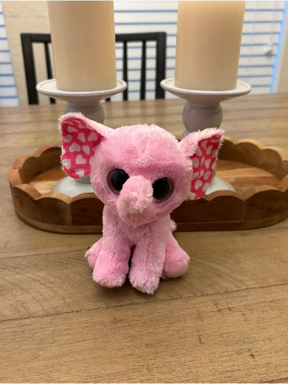 Ty Pink Plush Elephant with Heart-Pattern Ears